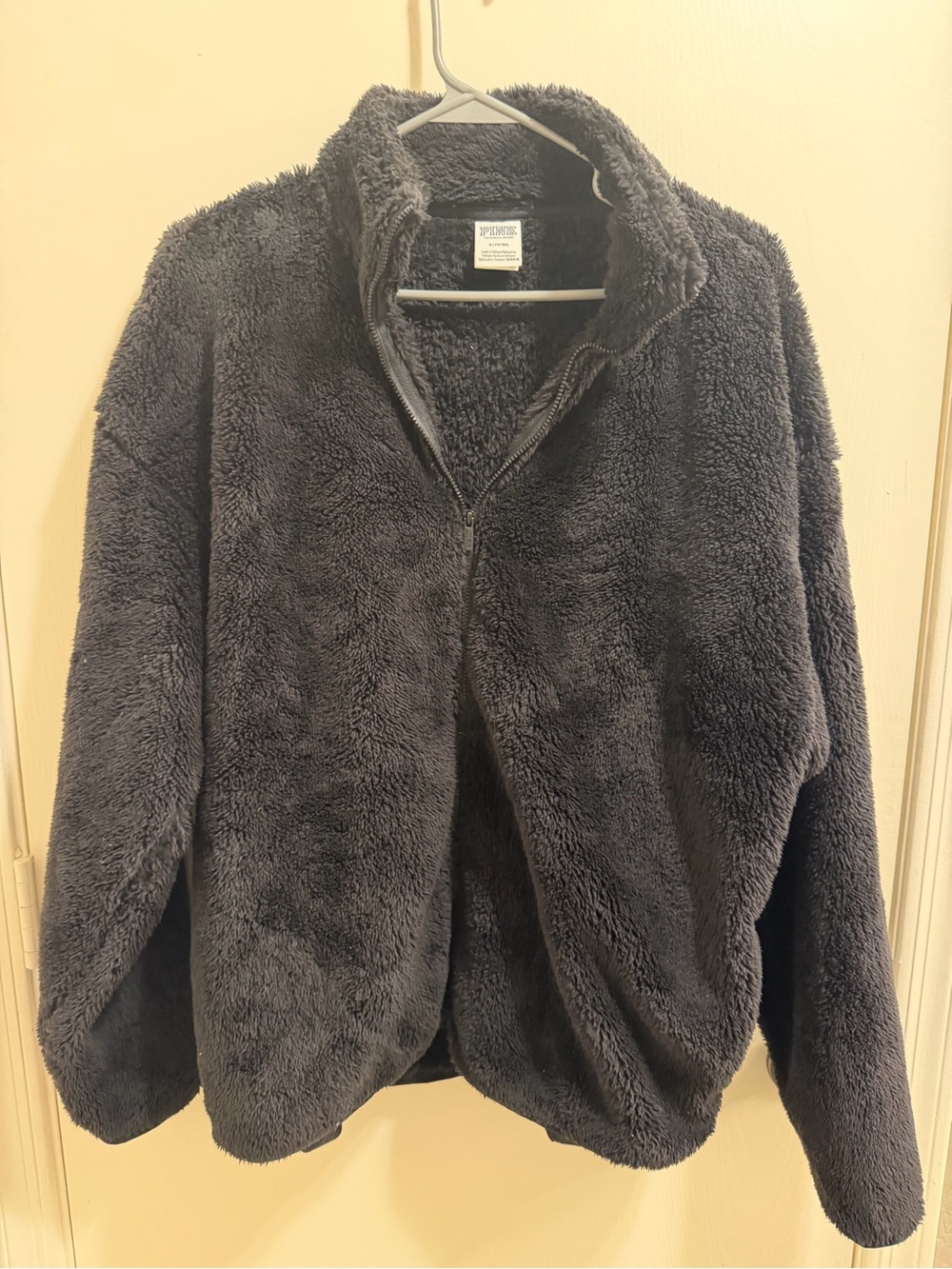 Pink plush Full-Zip Sherpa Jacket - black size medium